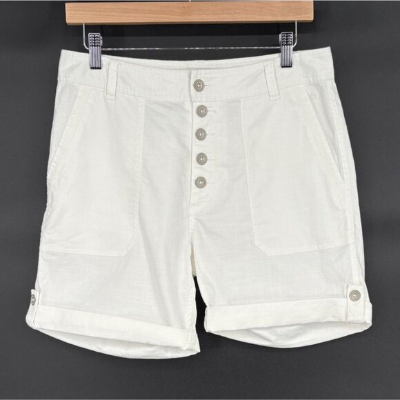 Sundance Pants - Sundance Women's Button Fly Roll Tab Shorts 8 White Summer Coastal Boho Nautical